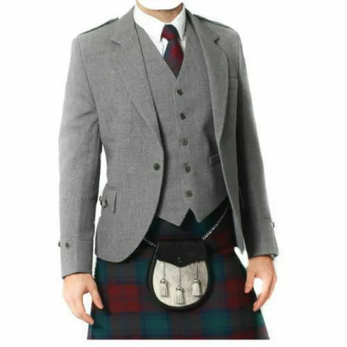 Mix WOOL Argyle kilt Jacket & Waistcoat/Vest, Scottish Argyle Jacket Dark Grey