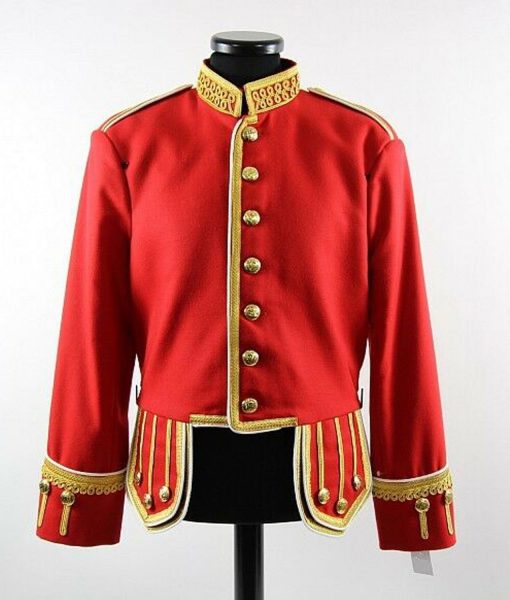 100% Woo Doublet Tunic Military Piper Drummer Jacket Red & Gold Blazer