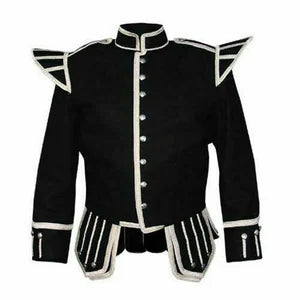 100% Wool Blazer New Military Piper Drummer Doublet Tunic Pipe Band Black Jacket