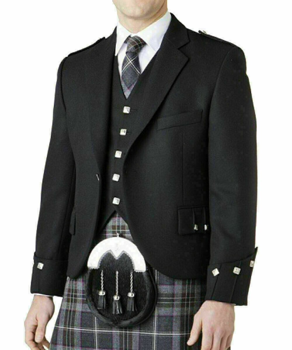 Mens Handmade Scottish Argyle kilt Jacket & Waistcoat/Vest Wedding Dress