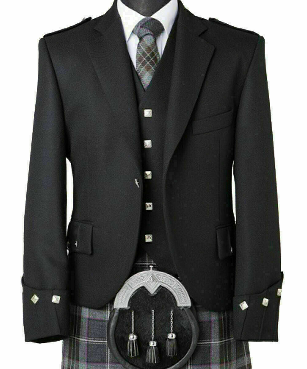 Mens Handmade Scottish Argyle kilt Jacket & Waistcoat/Vest Wedding Dress