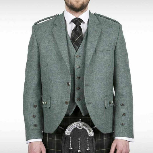 LOVAT GREEN Scottish Argyle Kilt Jacket & Vest Wool Men's Wedding Jacket