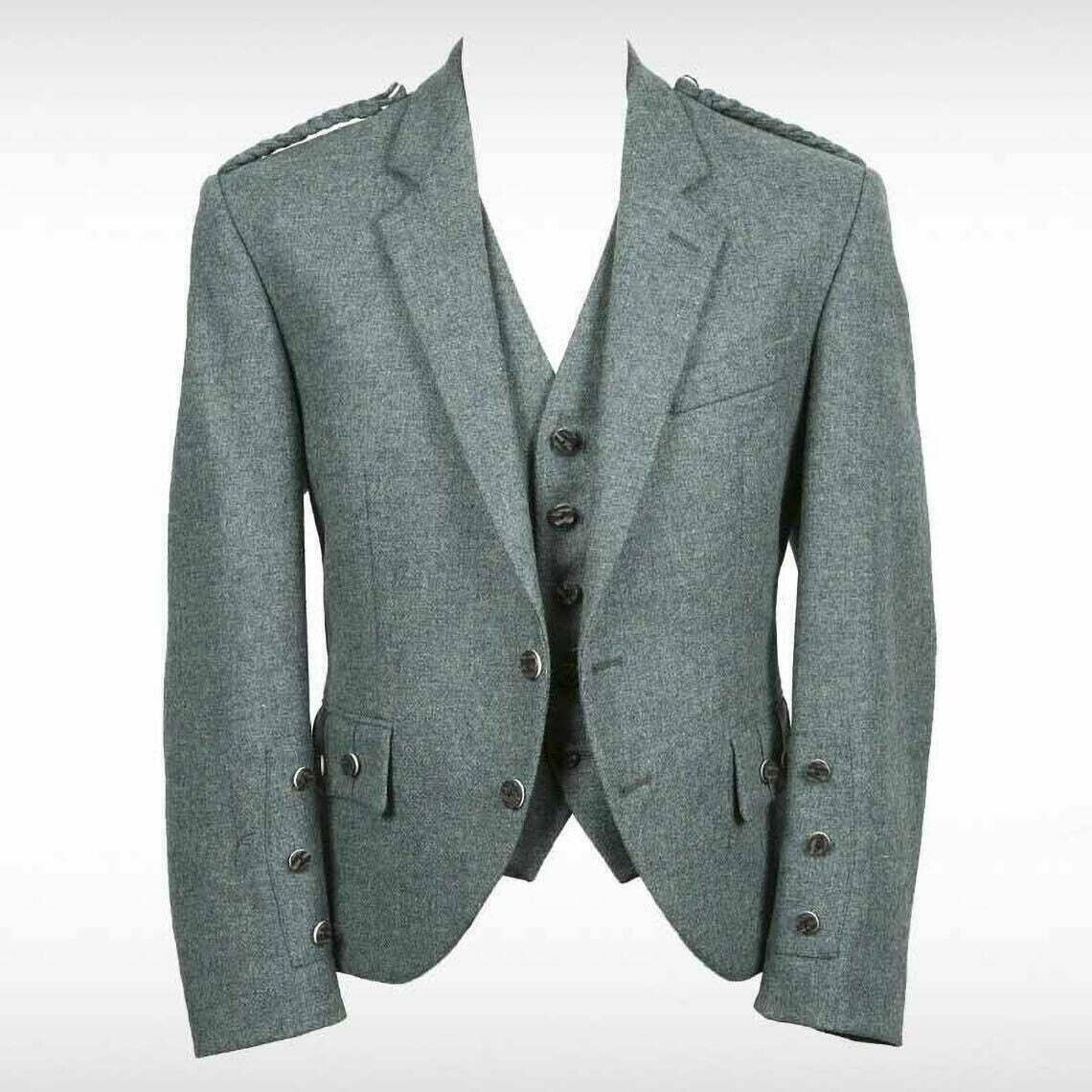 LOVAT GREEN Scottish Argyle Kilt Jacket & Vest Wool Men's Wedding Jacket