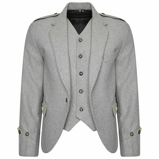 WOOL Argyle kilt Jacket & Waistcoat/Vest, Scottish Argyle Jacket Light Grey