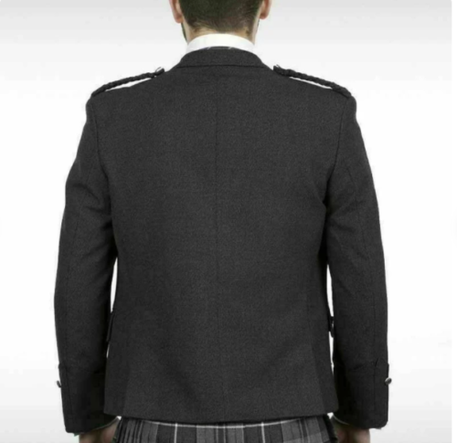 Scottish Argyle Kilt Jacket & Vest Charcoal Grey Pure Wool Men' Wedding Jacket